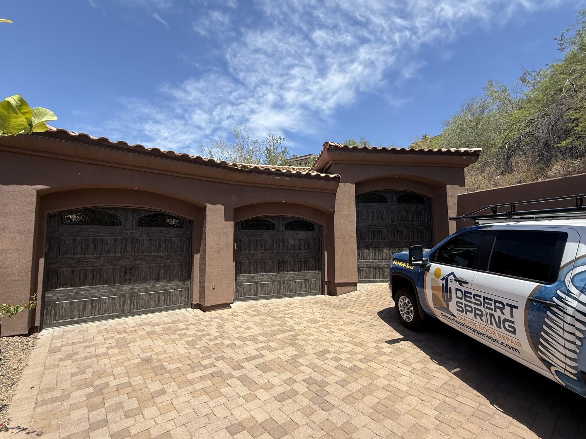 Garage Door Repair Ahwatukee Desert Spring Garage Door Repair truck at a Ahwatukee, AZ home