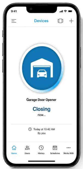 The myQ app showing live garage door status on a phone